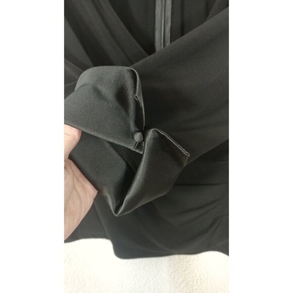 JS Collections Womens Black Blouse Chic Satin Cuffs And Collar Zip Back Size 16 - Picture 5 of 13
